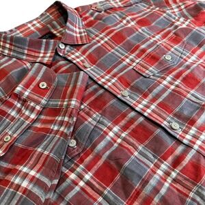 UNTUCKit XX-Large Mens Red Gray Plaid 100% Linen‎ Button Up Shirt Casual